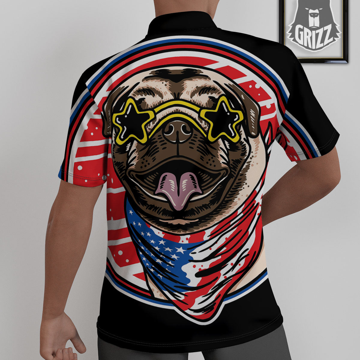 Pug Hipster Print Untucked Shirts-grizzshop