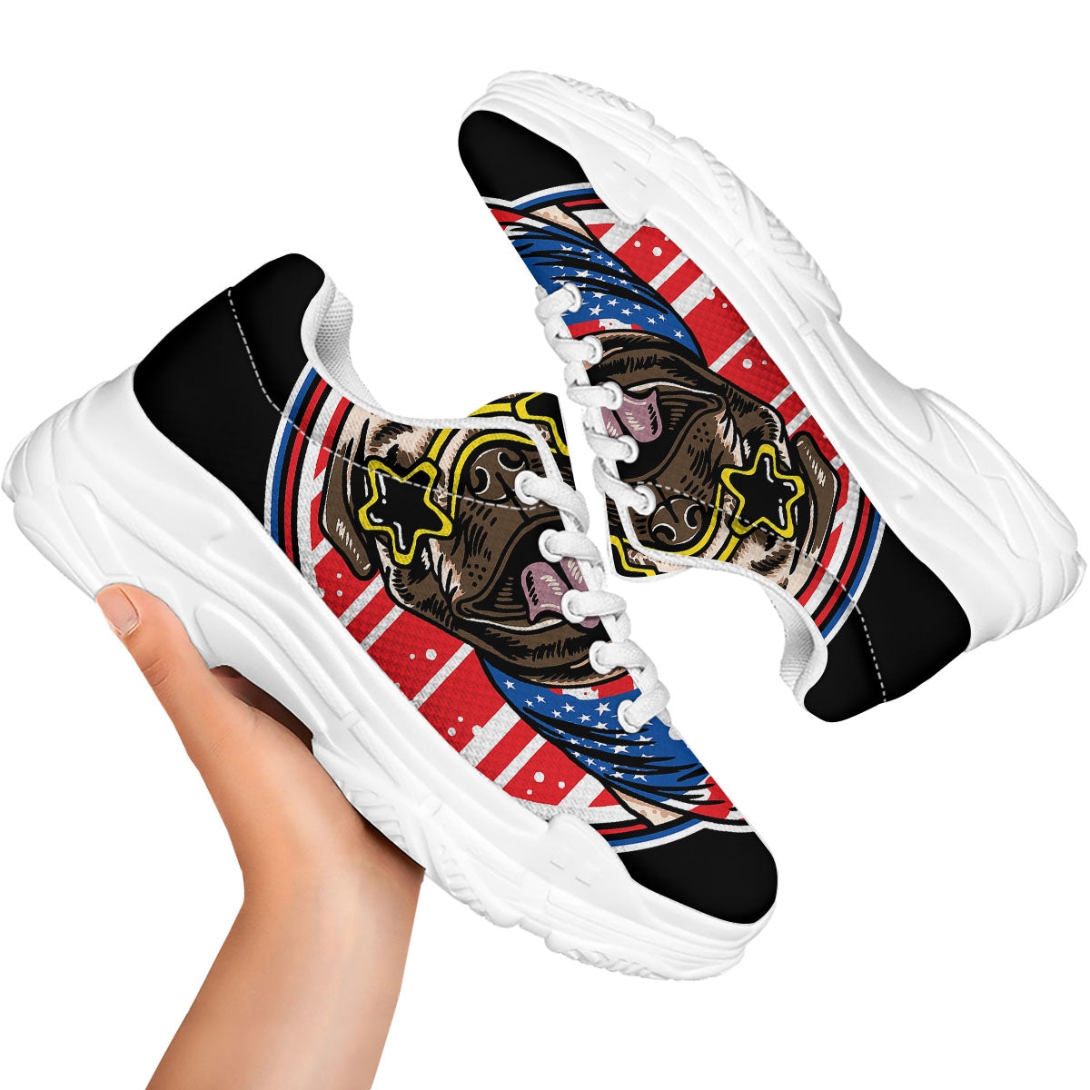 Pug Hipster Print White Chunky Shoes-grizzshop
