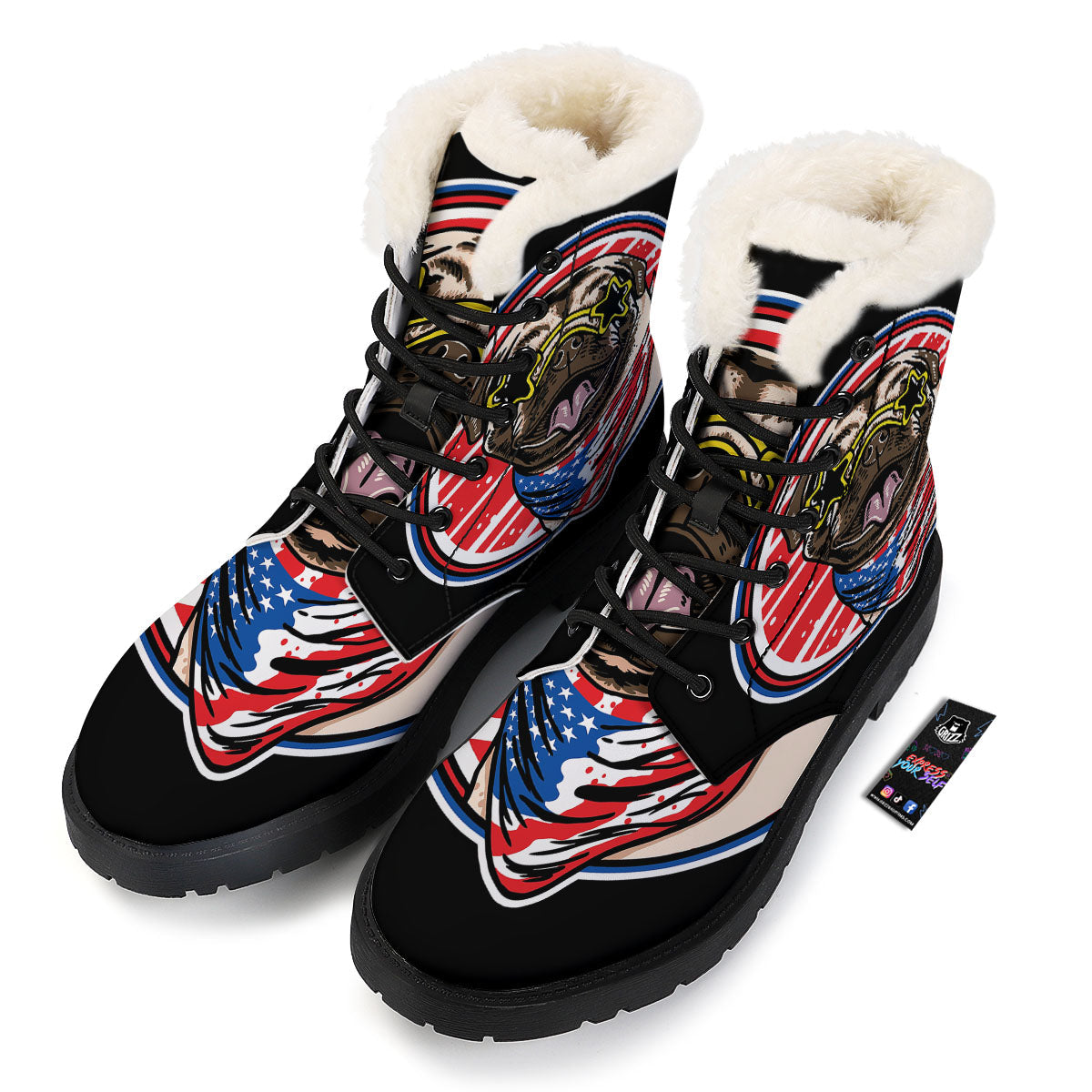 Pug Hipster Print Winter Boots-grizzshop