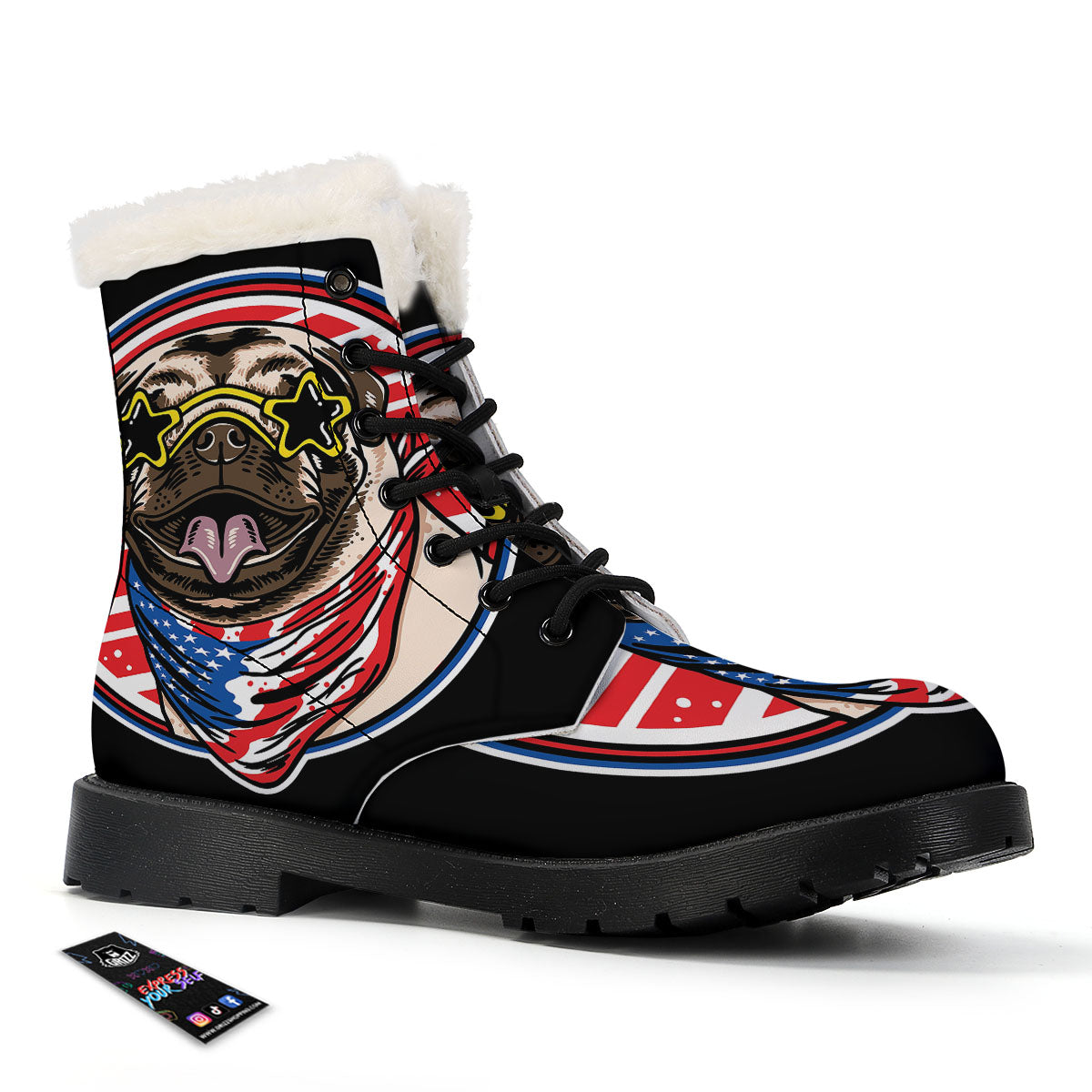Pug Hipster Print Winter Boots-grizzshop