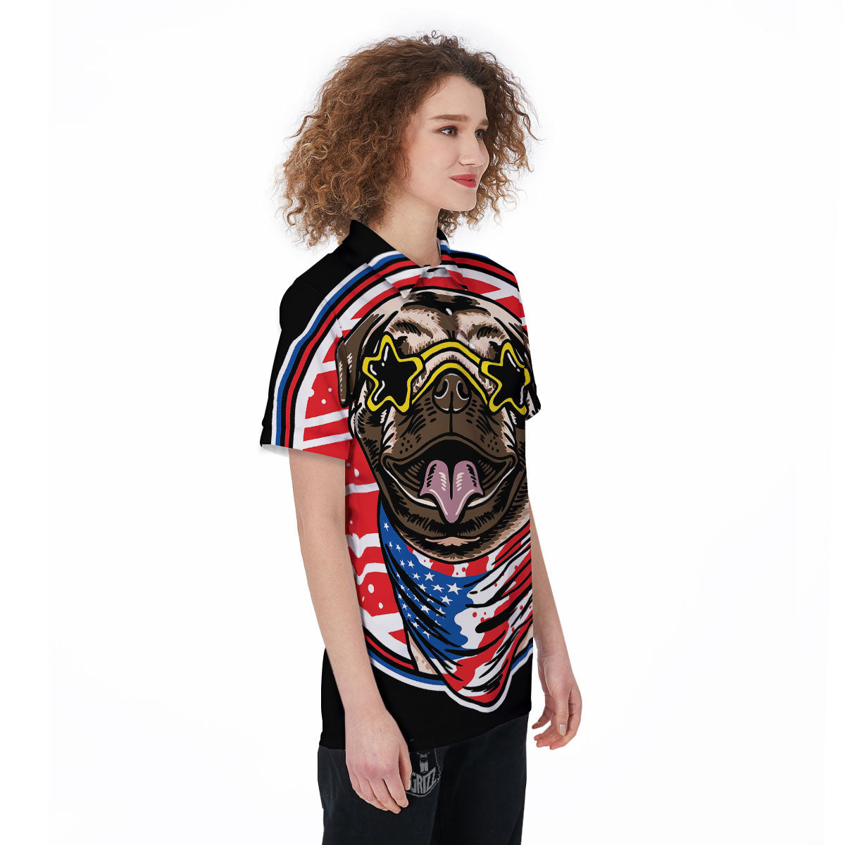 Pug Hipster Print Women's Golf Shirts-grizzshop