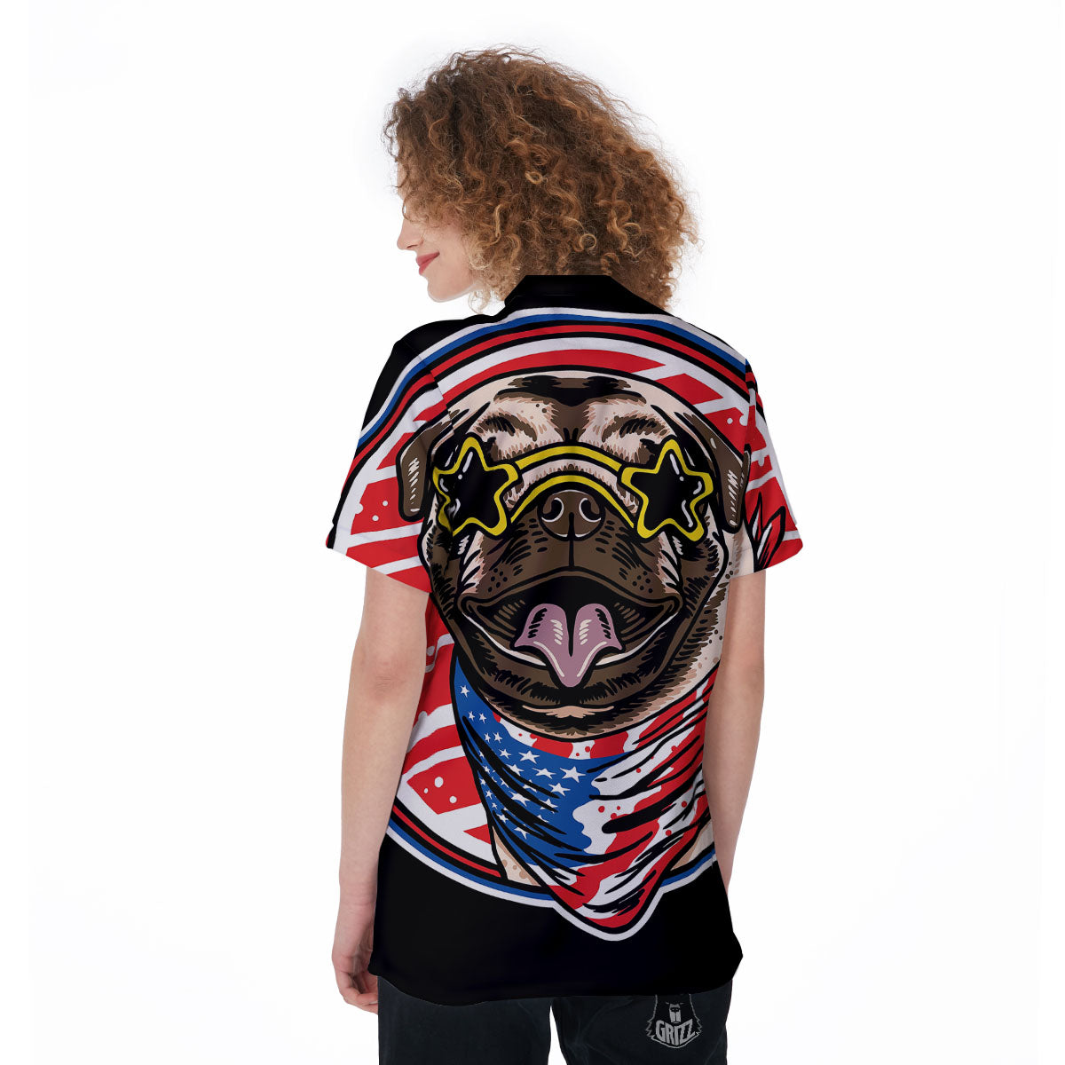 Pug Hipster Print Women's Golf Shirts-grizzshop