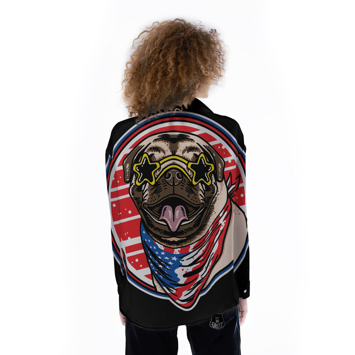 Pug Hipster Print Women's Long Sleeve Shirts-grizzshop