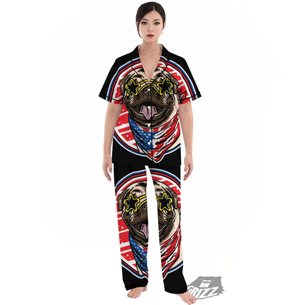 Pug Hipster Print Women's Pajamas Set-grizzshop