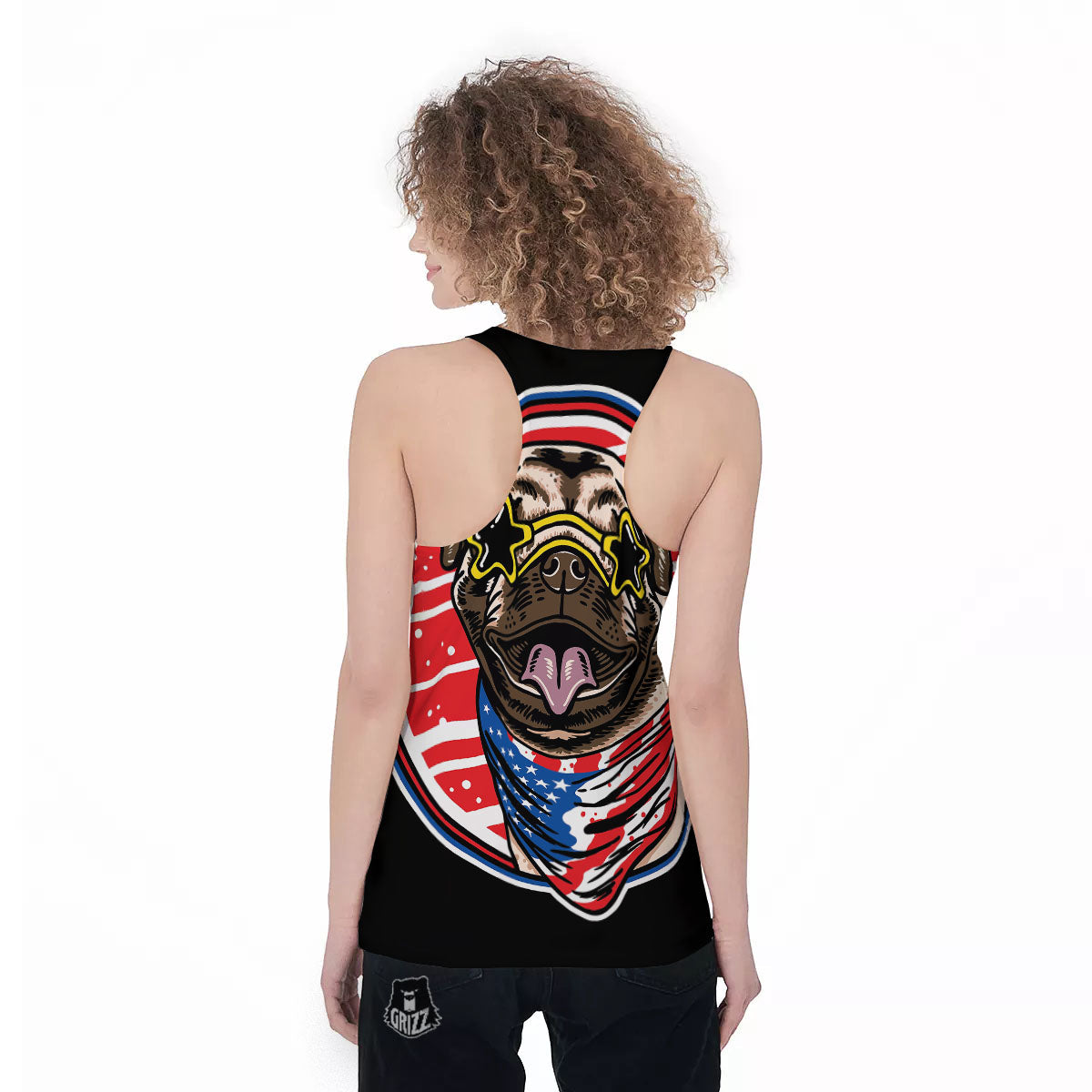 Pug Hipster Print Women's Racerback Tank Top-grizzshop