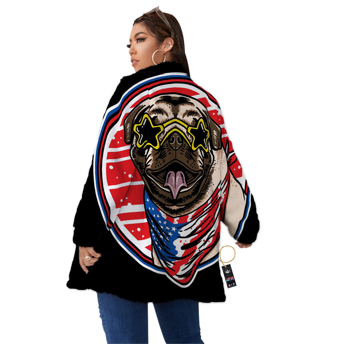 Pug Hipster Print Women's Sherpa Jacket-grizzshop