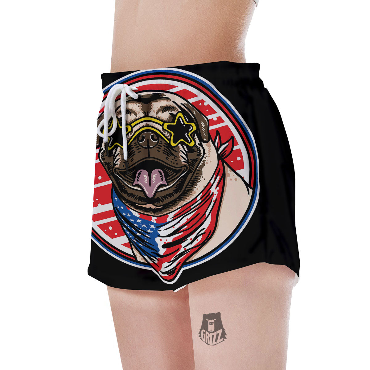 Pug Hipster Print Women's Shorts-grizzshop