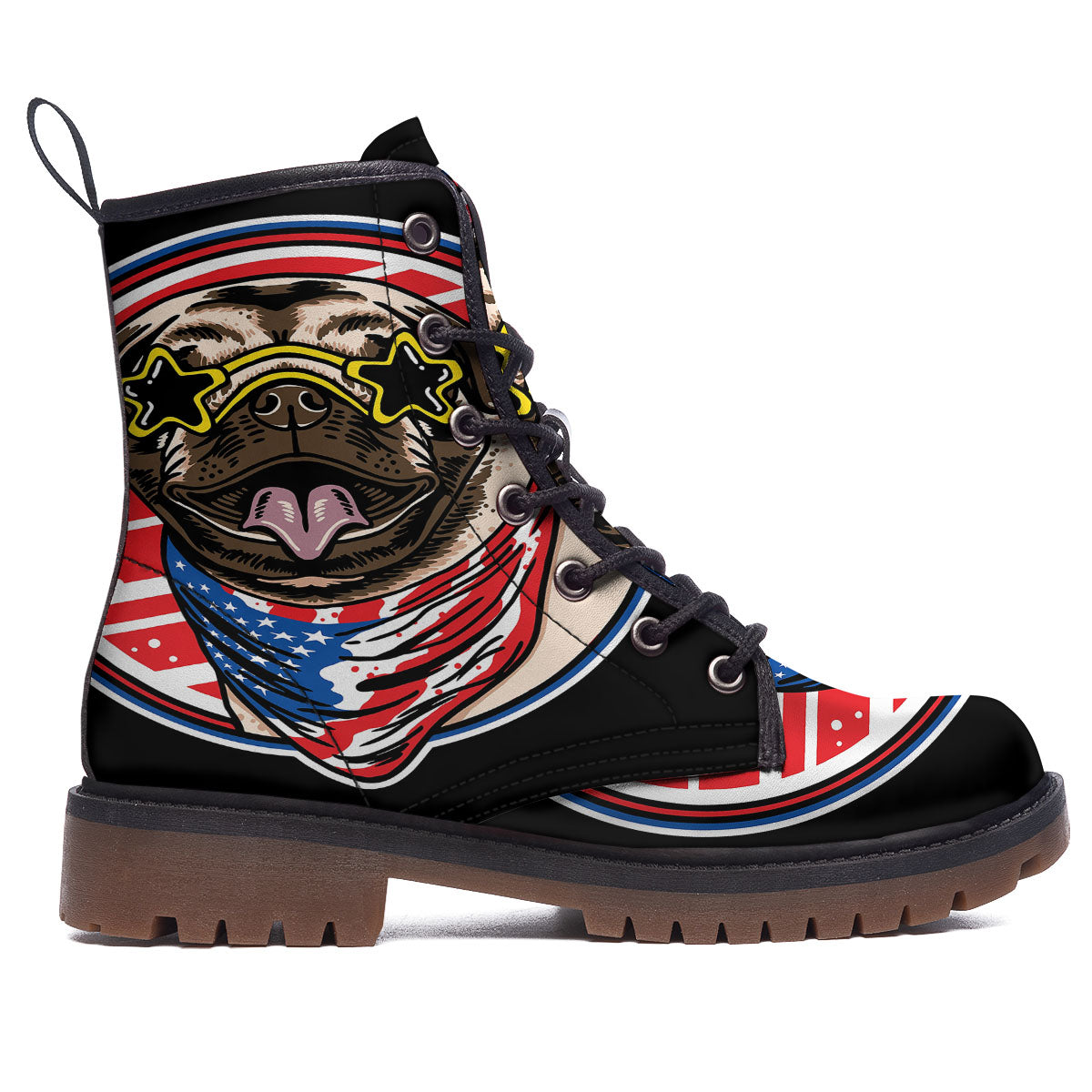 Pug Hipster Print Work Boots-grizzshop