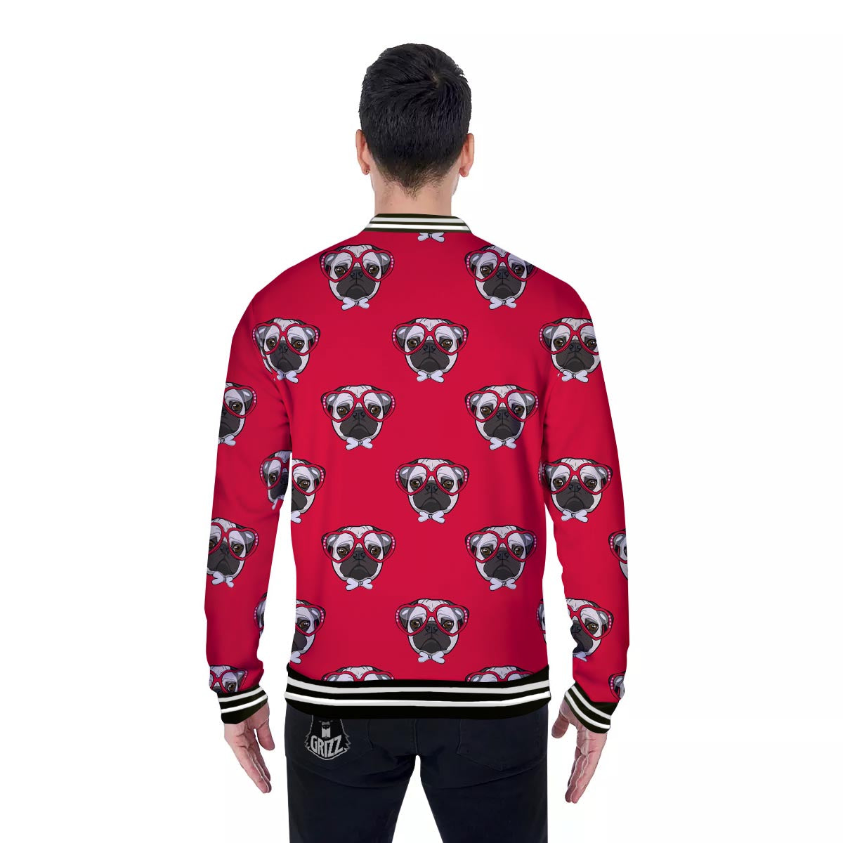 Pug Red Glasses Print Pattern Baseball Jacket-grizzshop