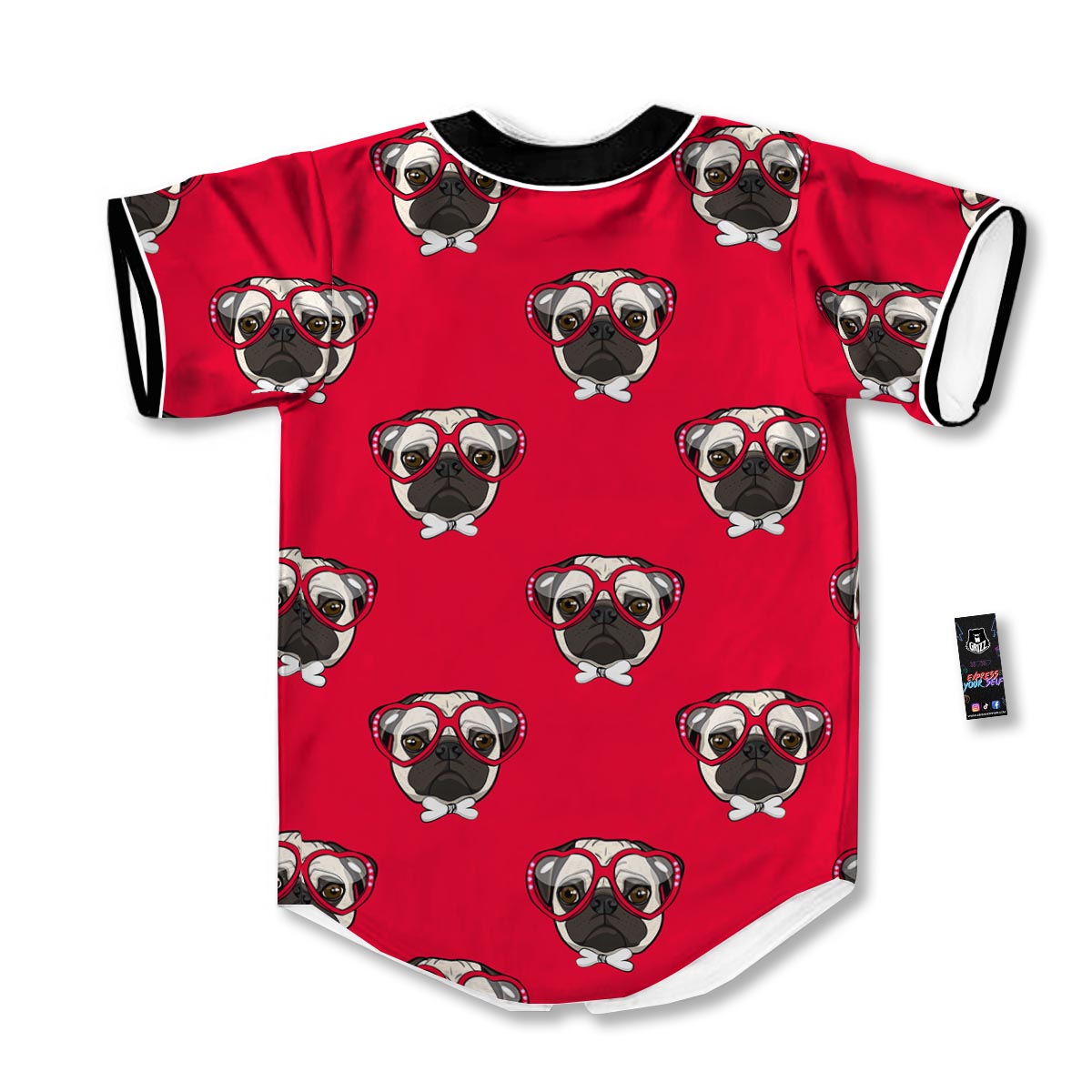 Pug Red Glasses Print Pattern Baseball Jersey-grizzshop