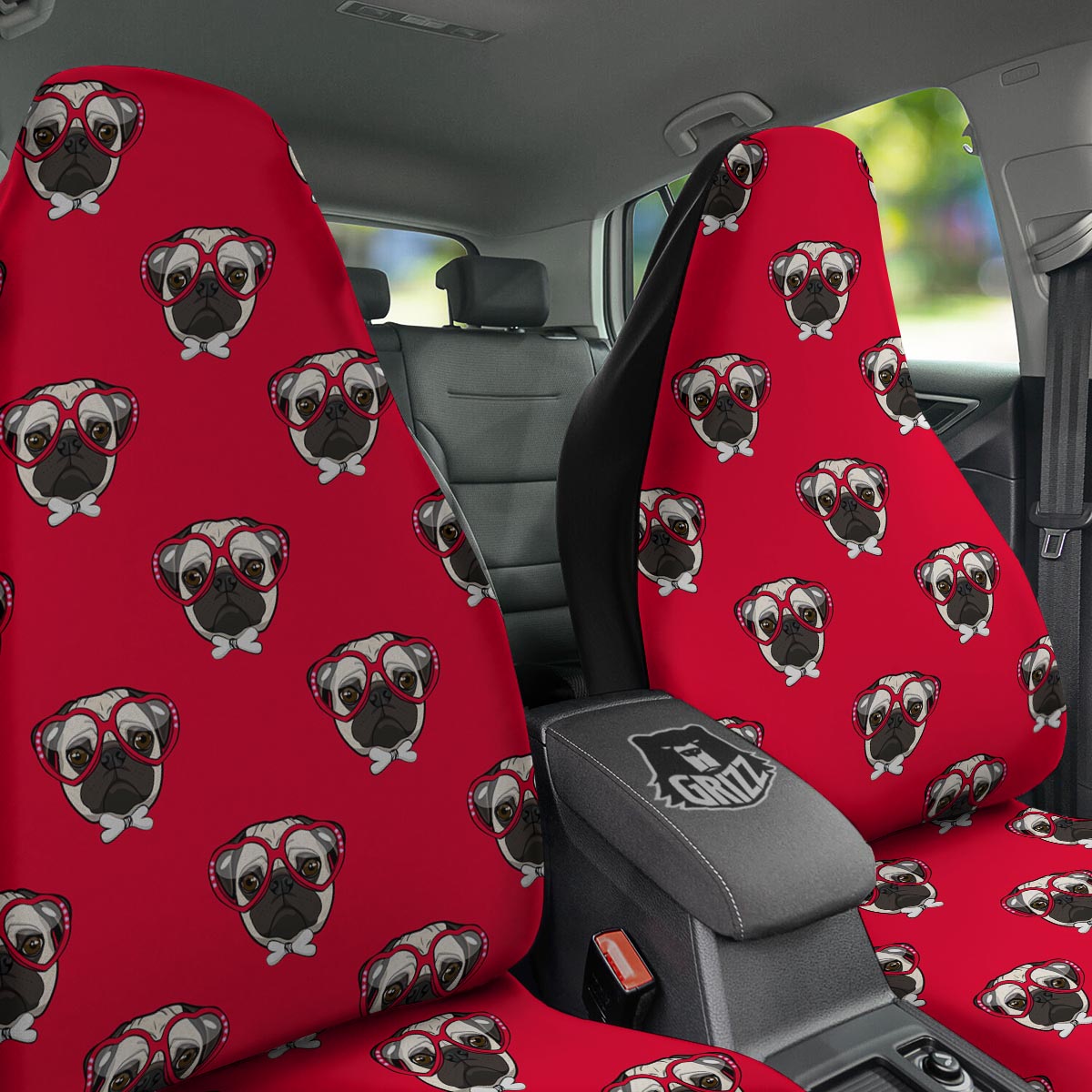 Pug Red Glasses Print Pattern Car Seat Covers-grizzshop
