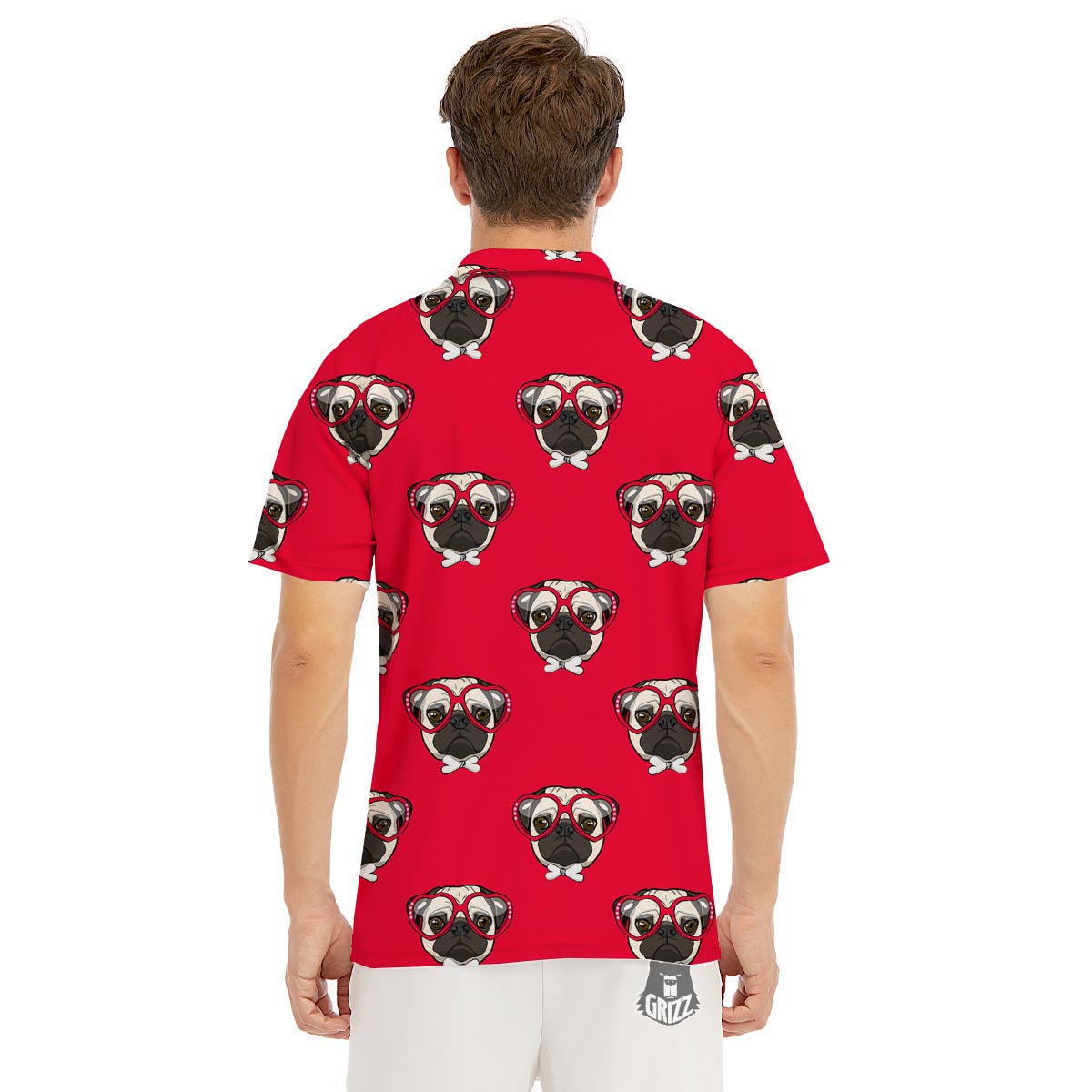 Pug Red Glasses Print Pattern Men's Golf Shirts-grizzshop