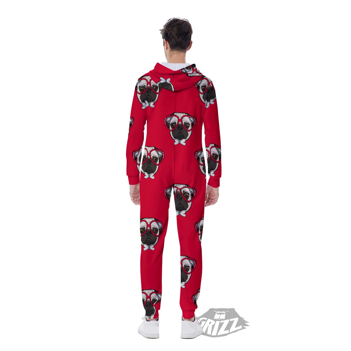 Pug Red Glasses Print Pattern Men's Jumpsuit-grizzshop