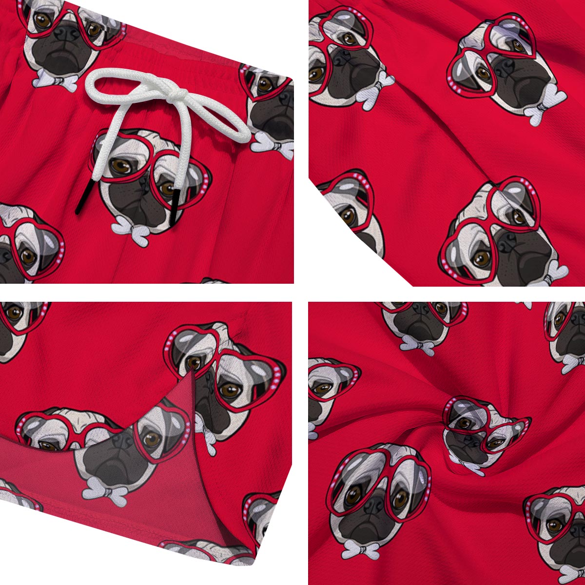 Pug Red Glasses Print Pattern Men's Running Shorts-grizzshop