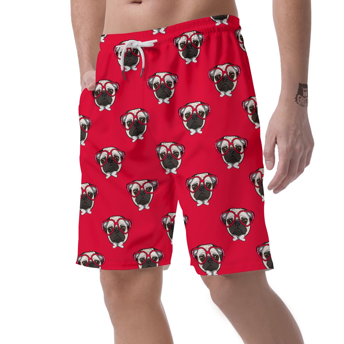 Pug Red Glasses Print Pattern Men's Shorts-grizzshop