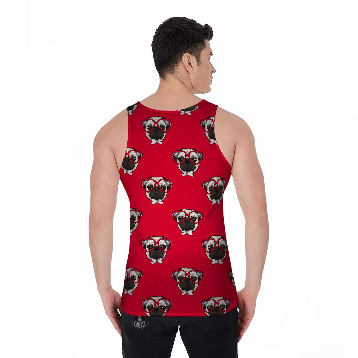 Pug Red Glasses Print Pattern Men's Tank Top-grizzshop