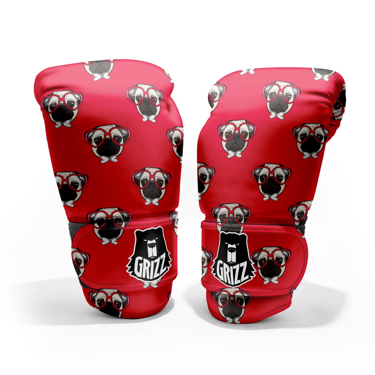 Pug Red Glasses Print Pattern Pro Boxing Glove
