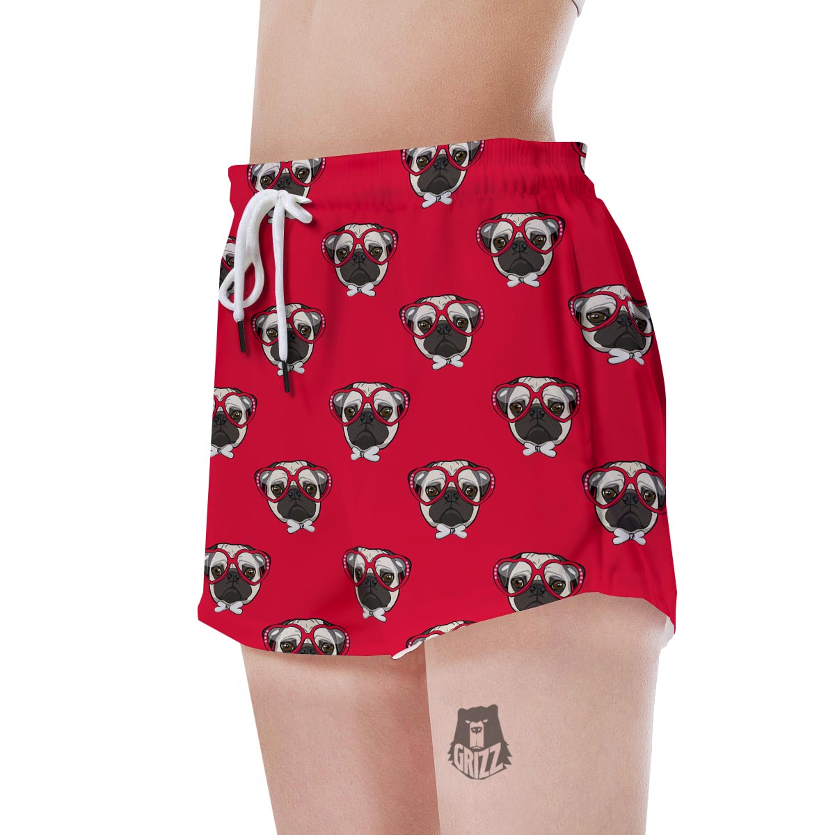 Pug Red Glasses Print Pattern Women's Shorts-grizzshop