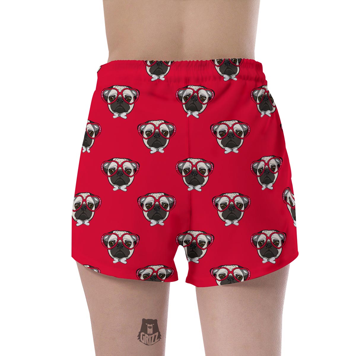 Pug Red Glasses Print Pattern Women's Shorts-grizzshop