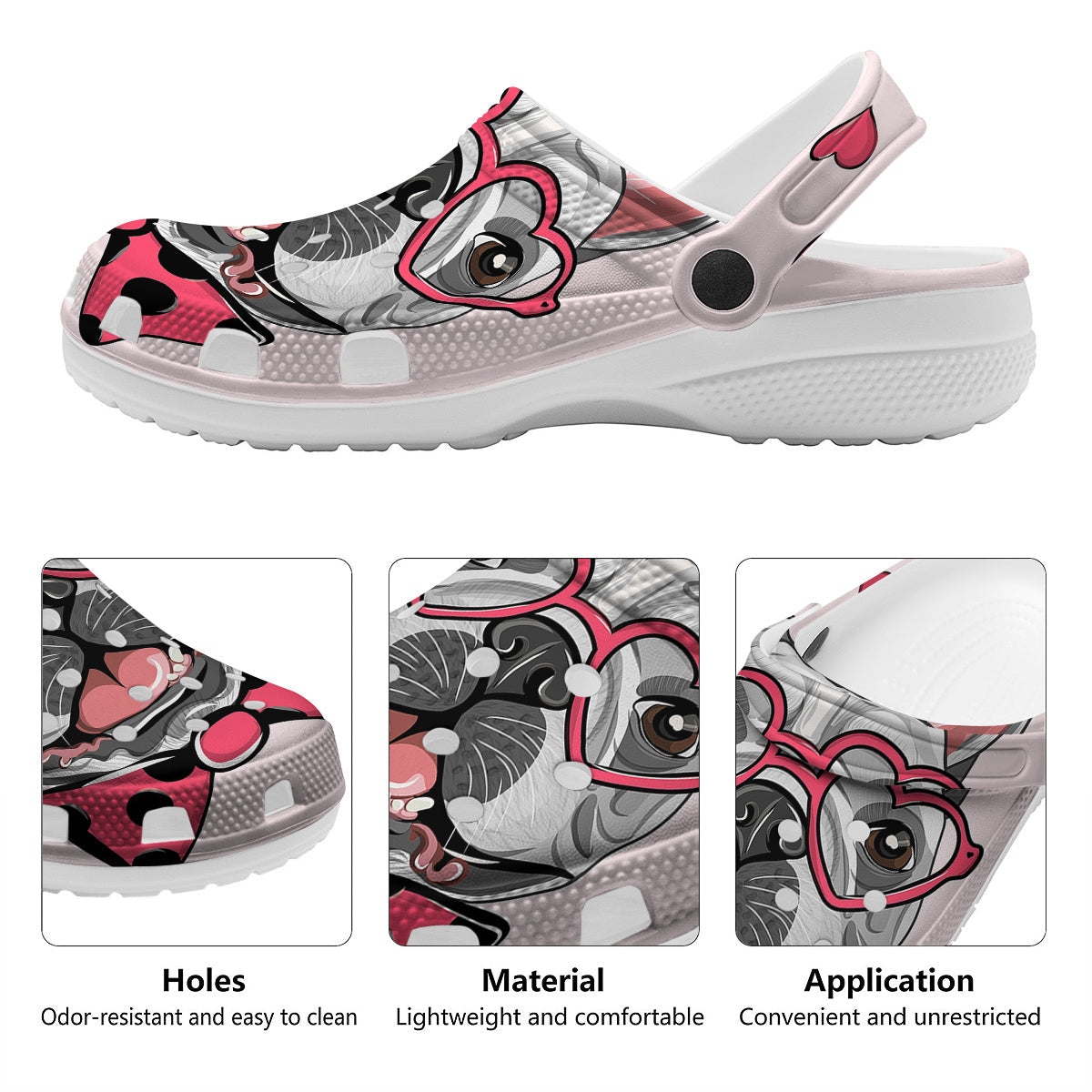 Pug With Glasses Cute Print Cute Clog-grizzshop