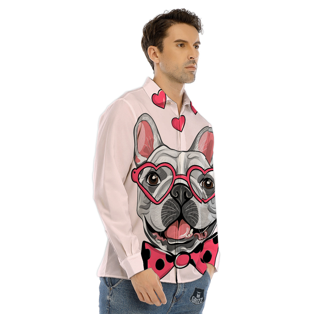 Pug With Glasses Cute Print Cute Men's Dress Shirts-grizzshop