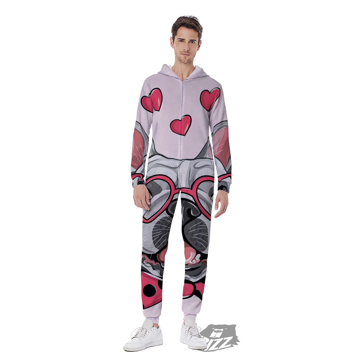 Pug With Glasses Cute Print Cute Men's Jumpsuit-grizzshop