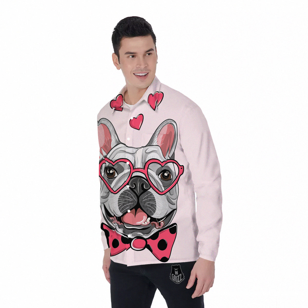 Pug With Glasses Cute Print Cute Men's Long Sleeve Shirts-grizzshop