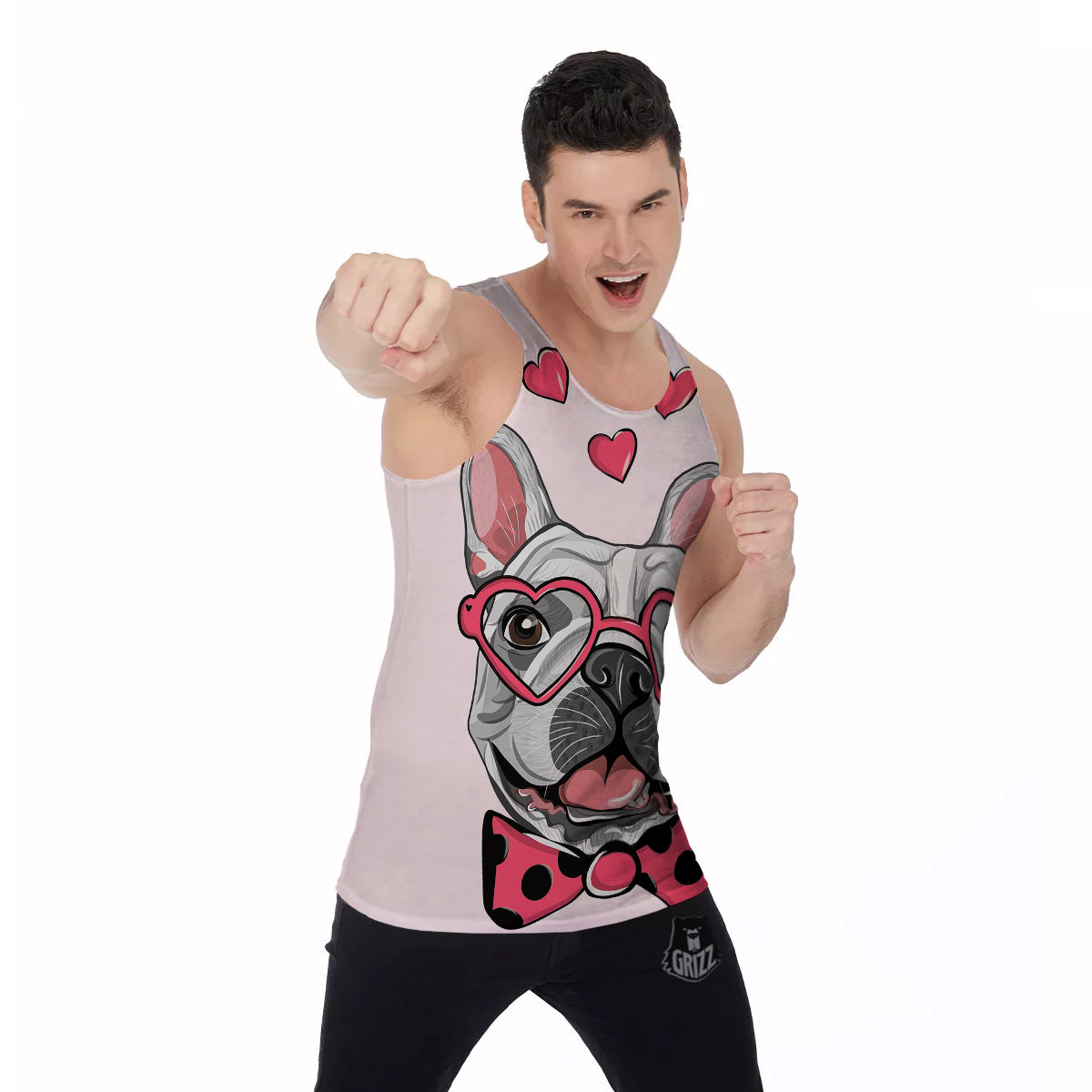 Pug With Glasses Cute Print Cute Men's Tank Top-grizzshop