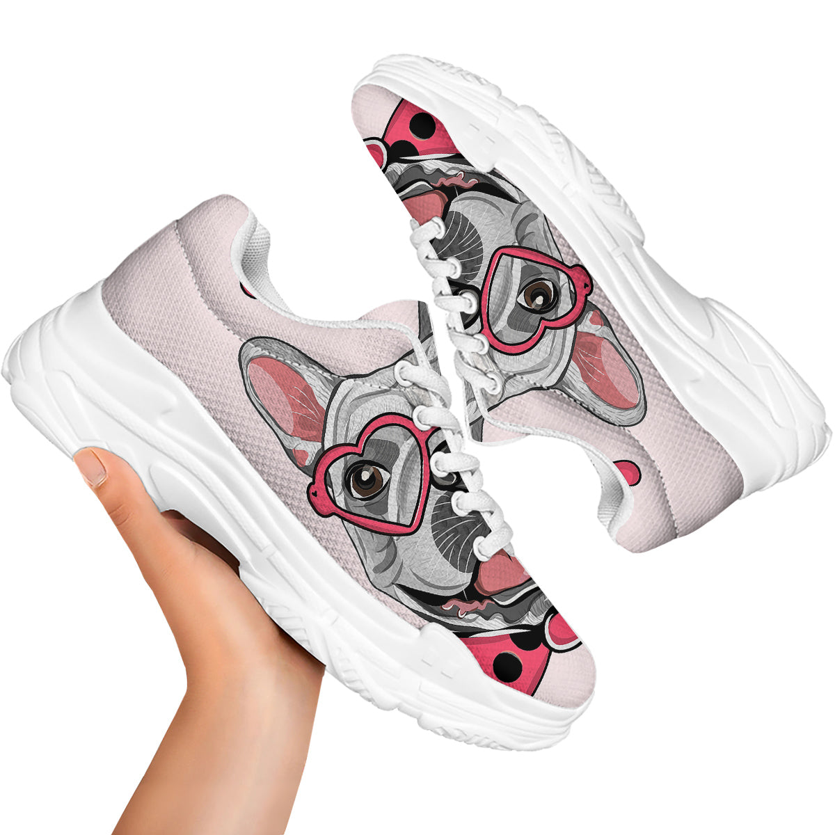 Pug With Glasses Cute Print Cute White Chunky Shoes-grizzshop
