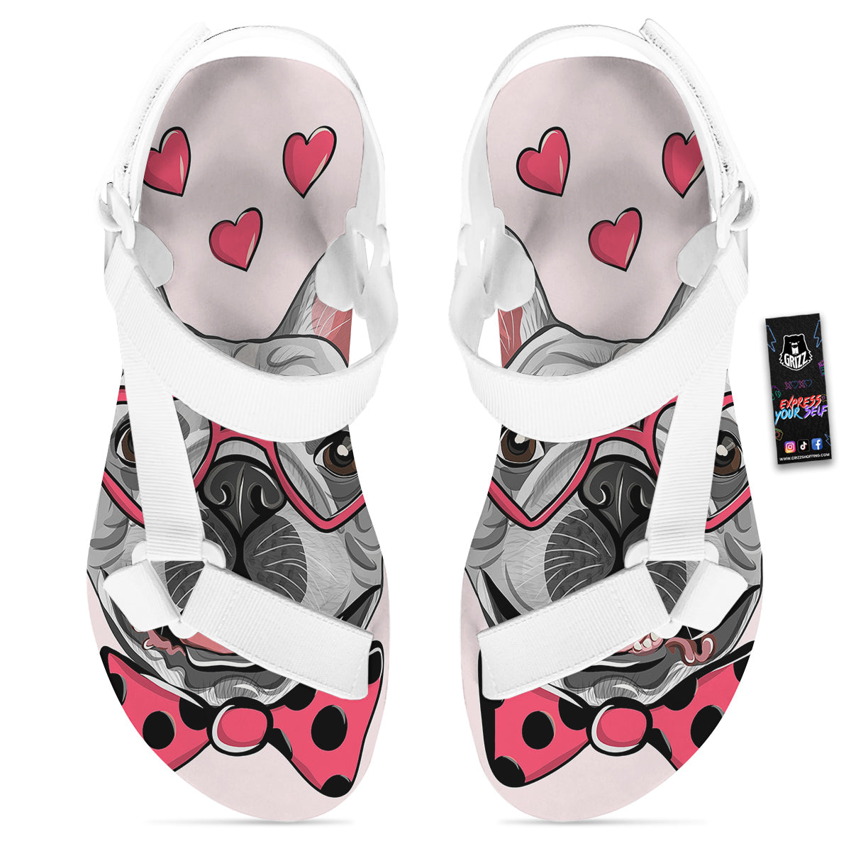 Pug With Glasses Cute Print Cute White Open Toe Sandals-grizzshop