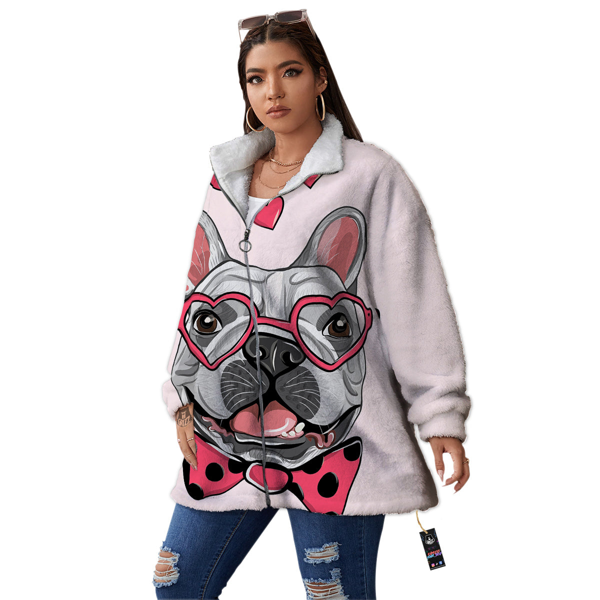 Pug With Glasses Cute Print Cute Women's Sherpa Jacket-grizzshop