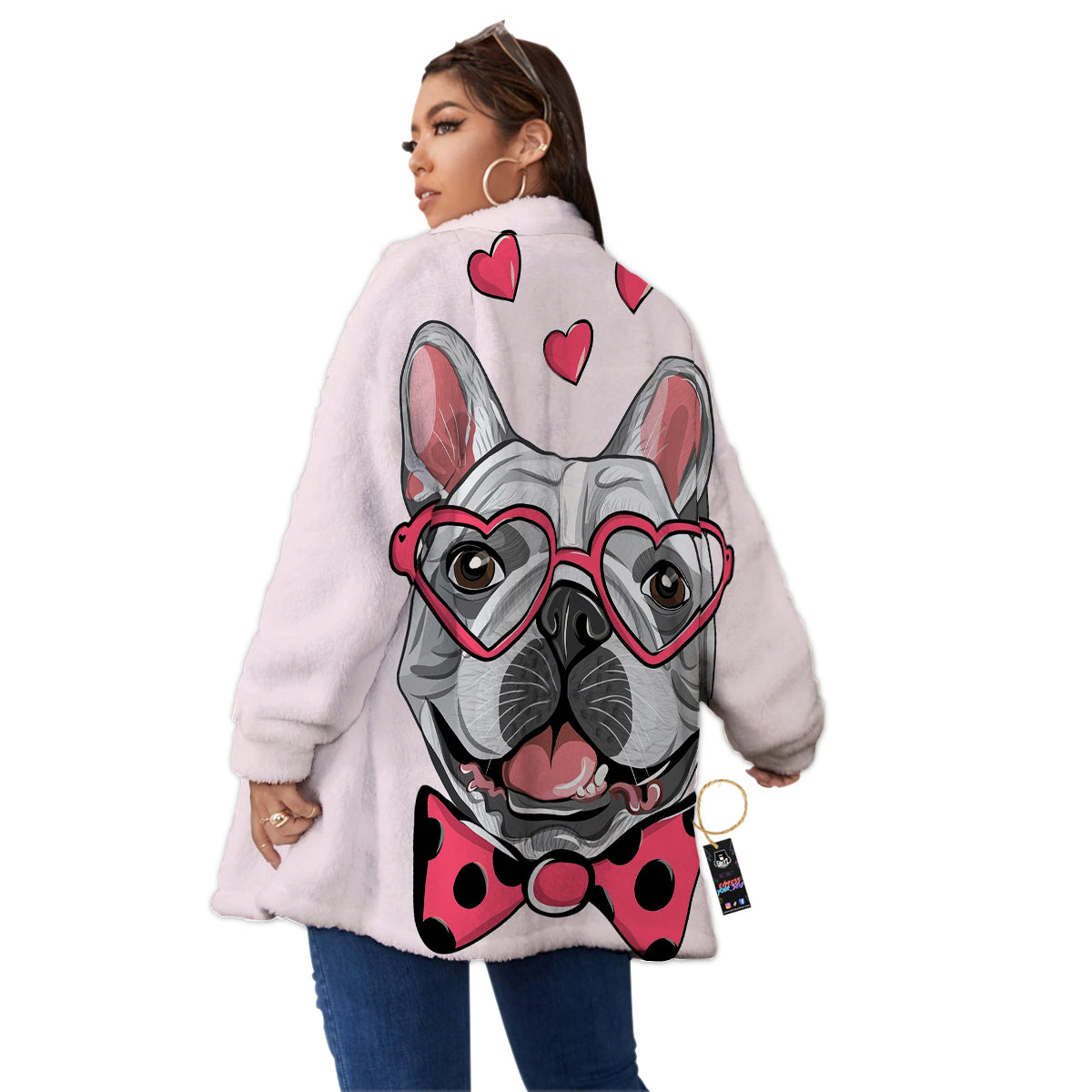 Pug With Glasses Cute Print Cute Women's Sherpa Jacket-grizzshop
