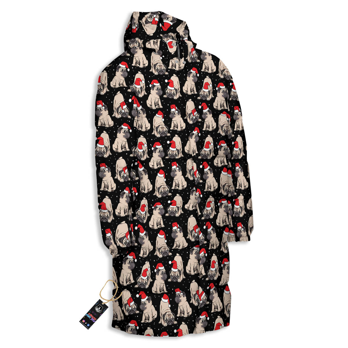 Pug Christmas Santa Print Pattern Long Down Jacket