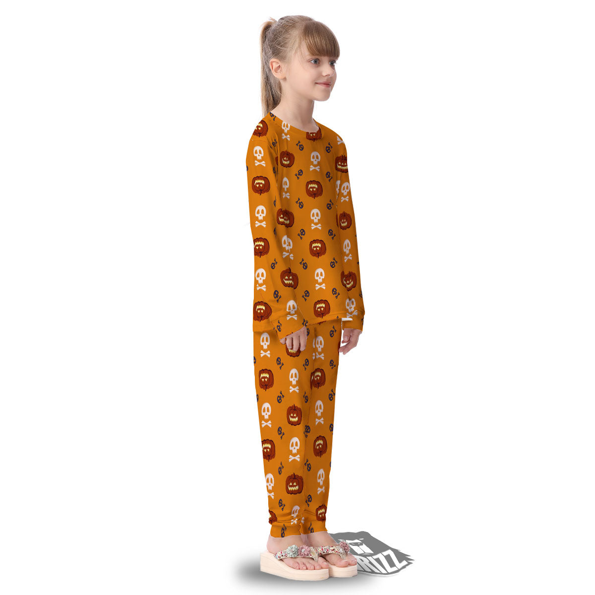 Pumkin And Skull Halloween Print Pattern Kid's Pajamas-grizzshop