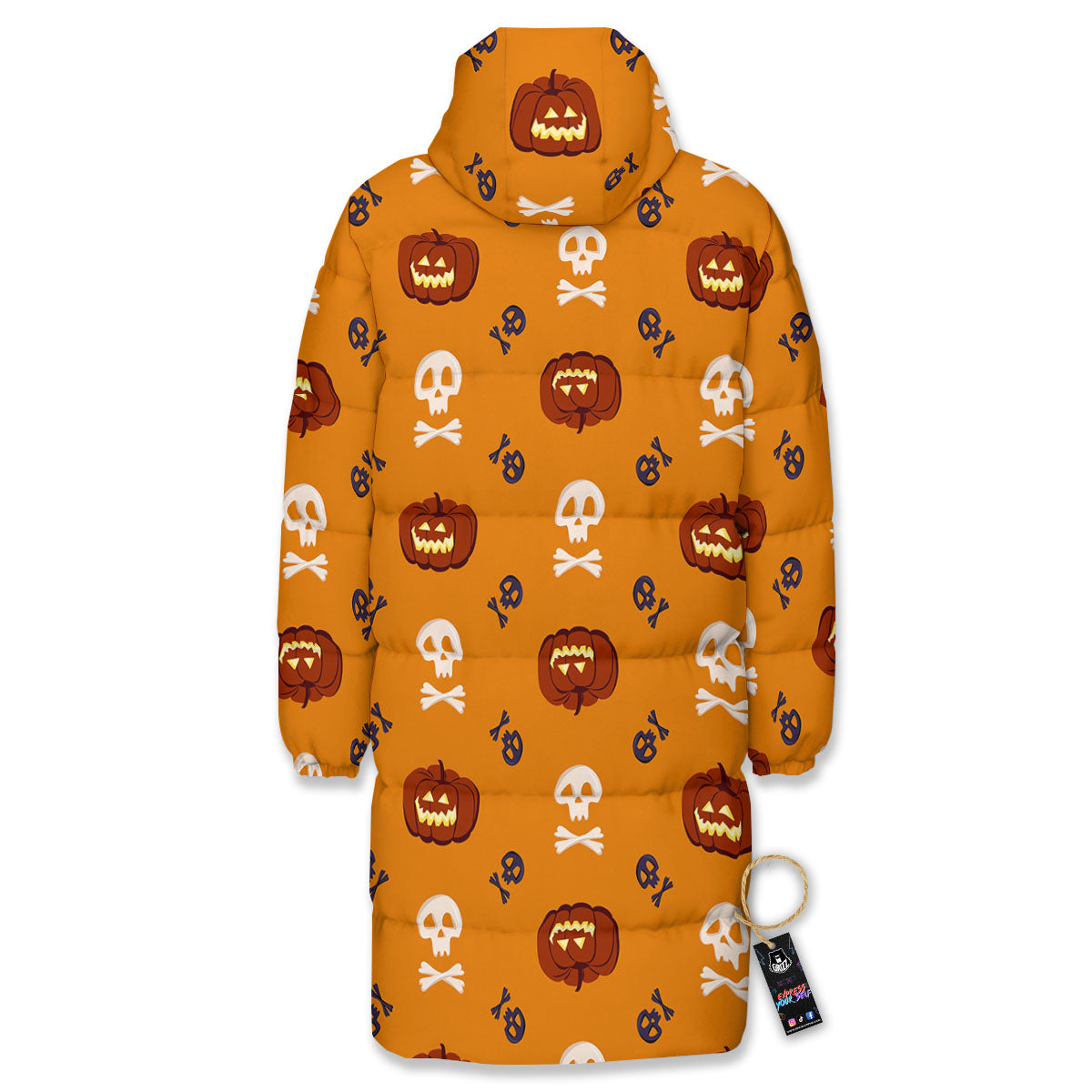 Pumkin And Skull Halloween Print Pattern Long Down Jacket-grizzshop