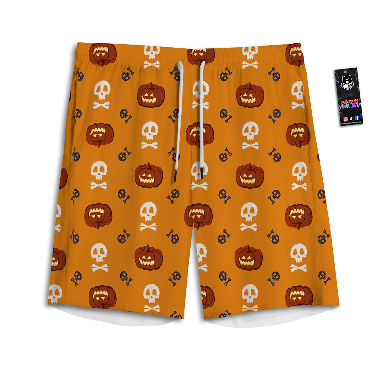 Pumkin And Skull Halloween Print Pattern Men's Athletic Shorts