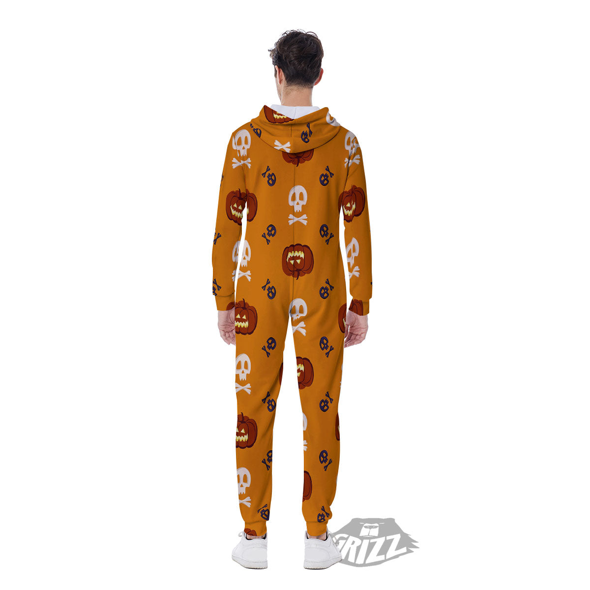 Pumkin And Skull Halloween Print Pattern Men's Jumpsuit-grizzshop