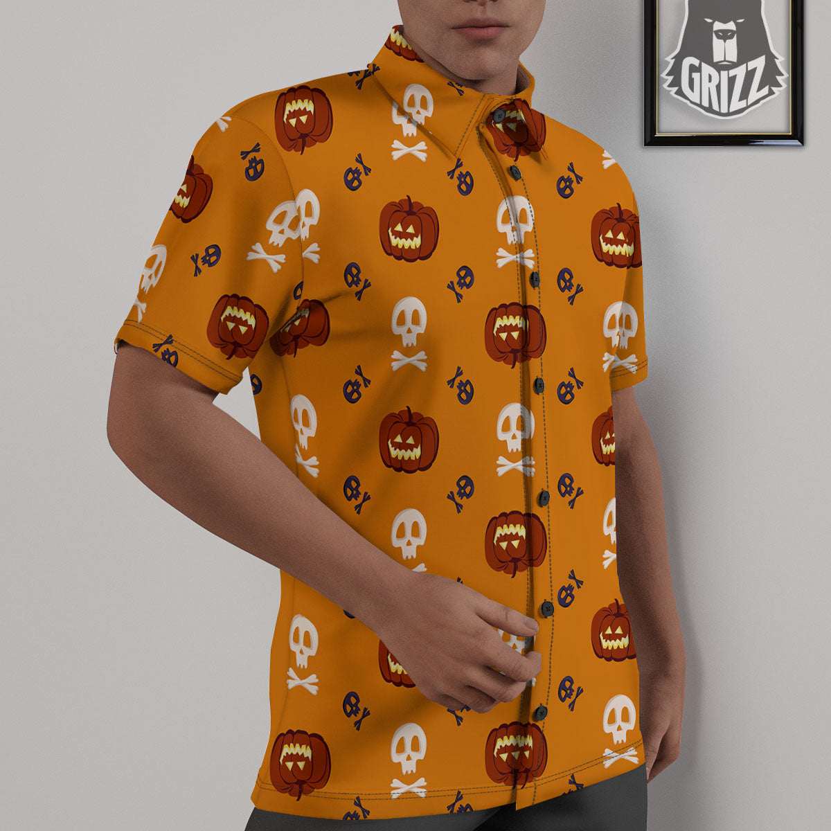 Pumkin And Skull Halloween Print Pattern Untucked Shirts-grizzshop