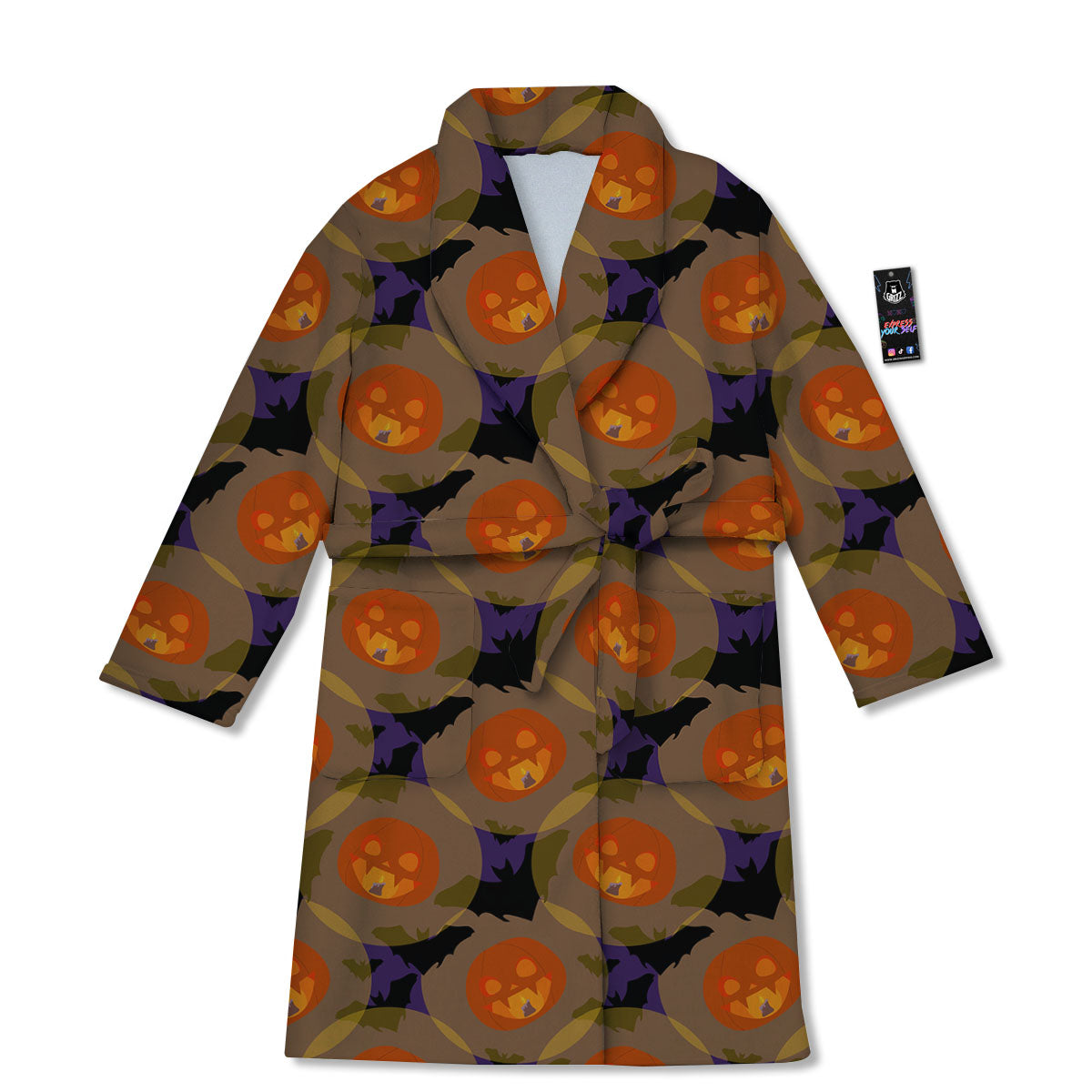 Pumkin Bat Halloween Print Pattern Bathrobe-grizzshop