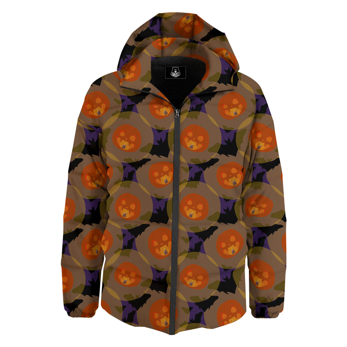 Pumkin Bat Halloween Print Pattern Down Jacket-grizzshop