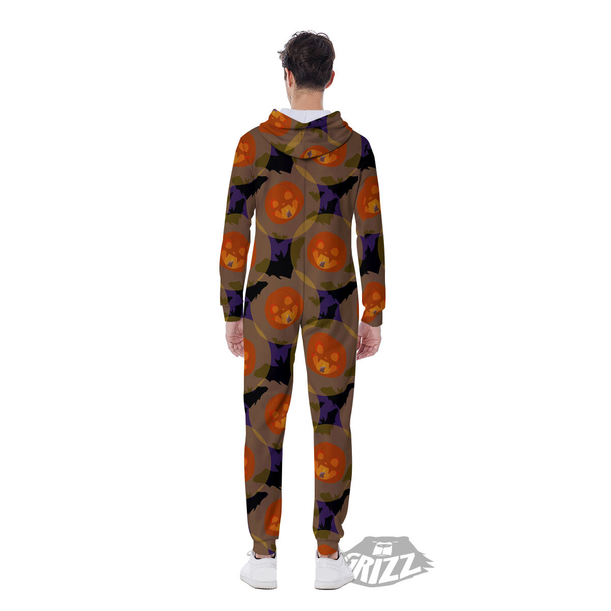 Pumkin Bat Halloween Print Pattern Men's Jumpsuit-grizzshop