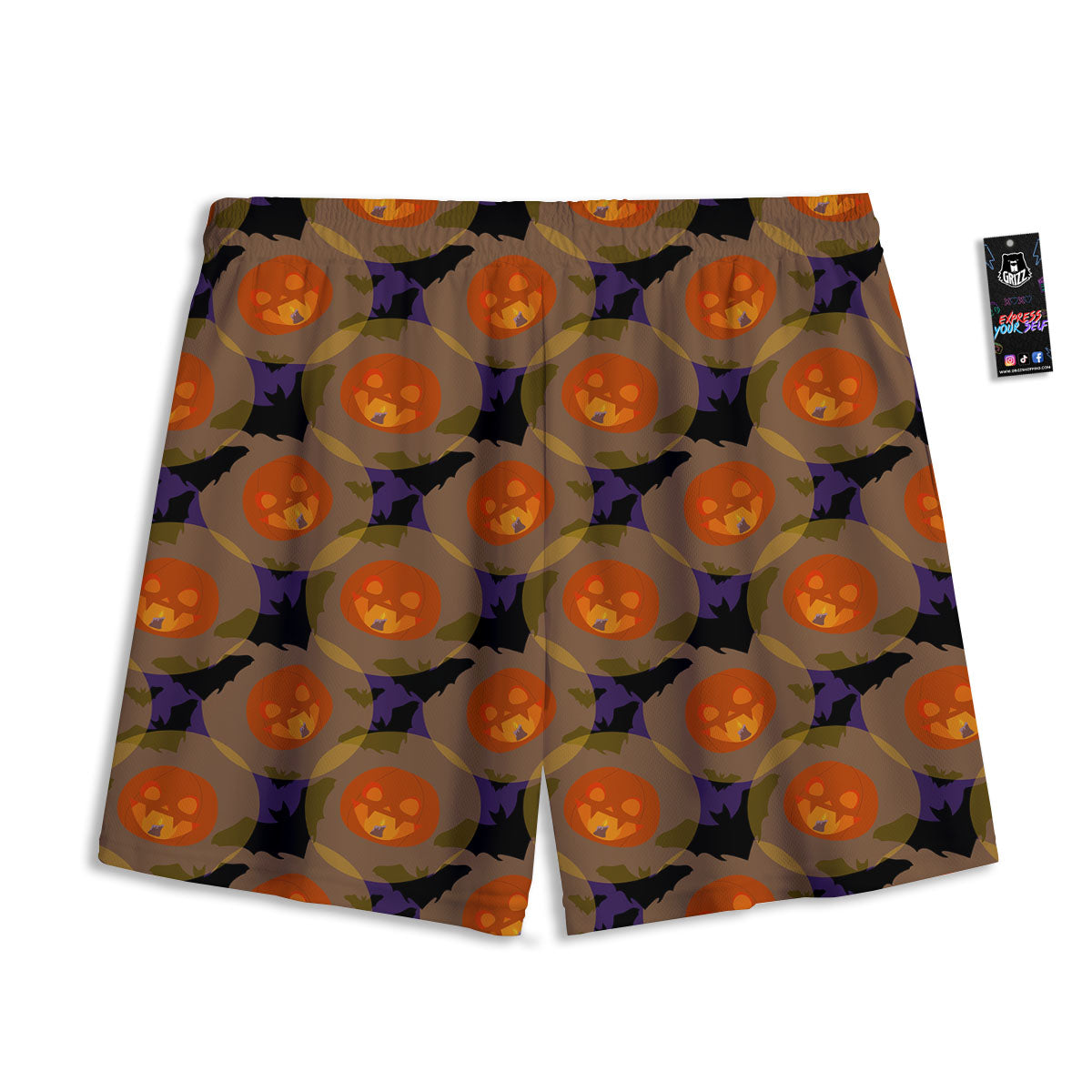 Pumkin Bat Halloween Print Pattern Mesh Shorts