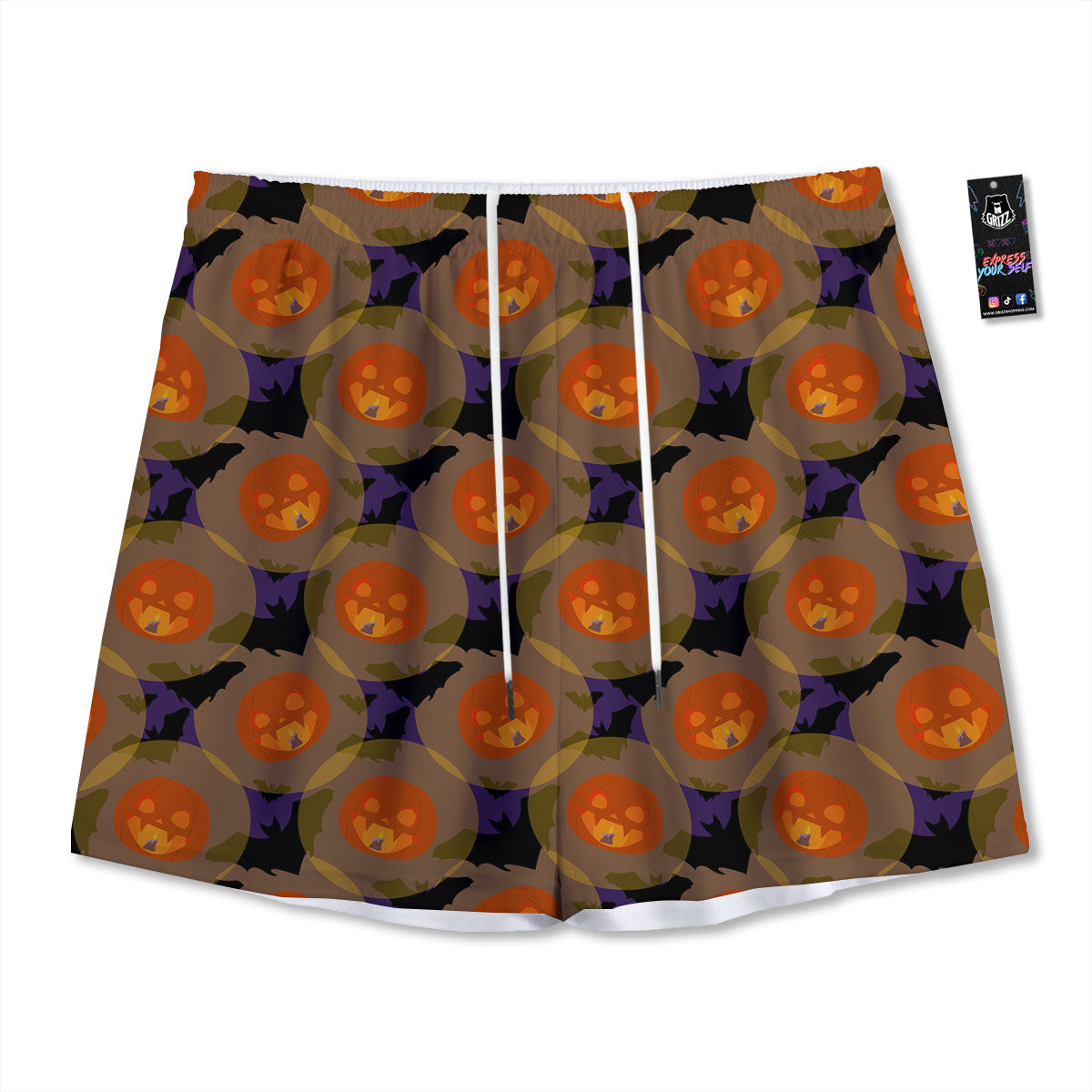 Pumkin Bat Halloween Print Pattern Mesh Shorts