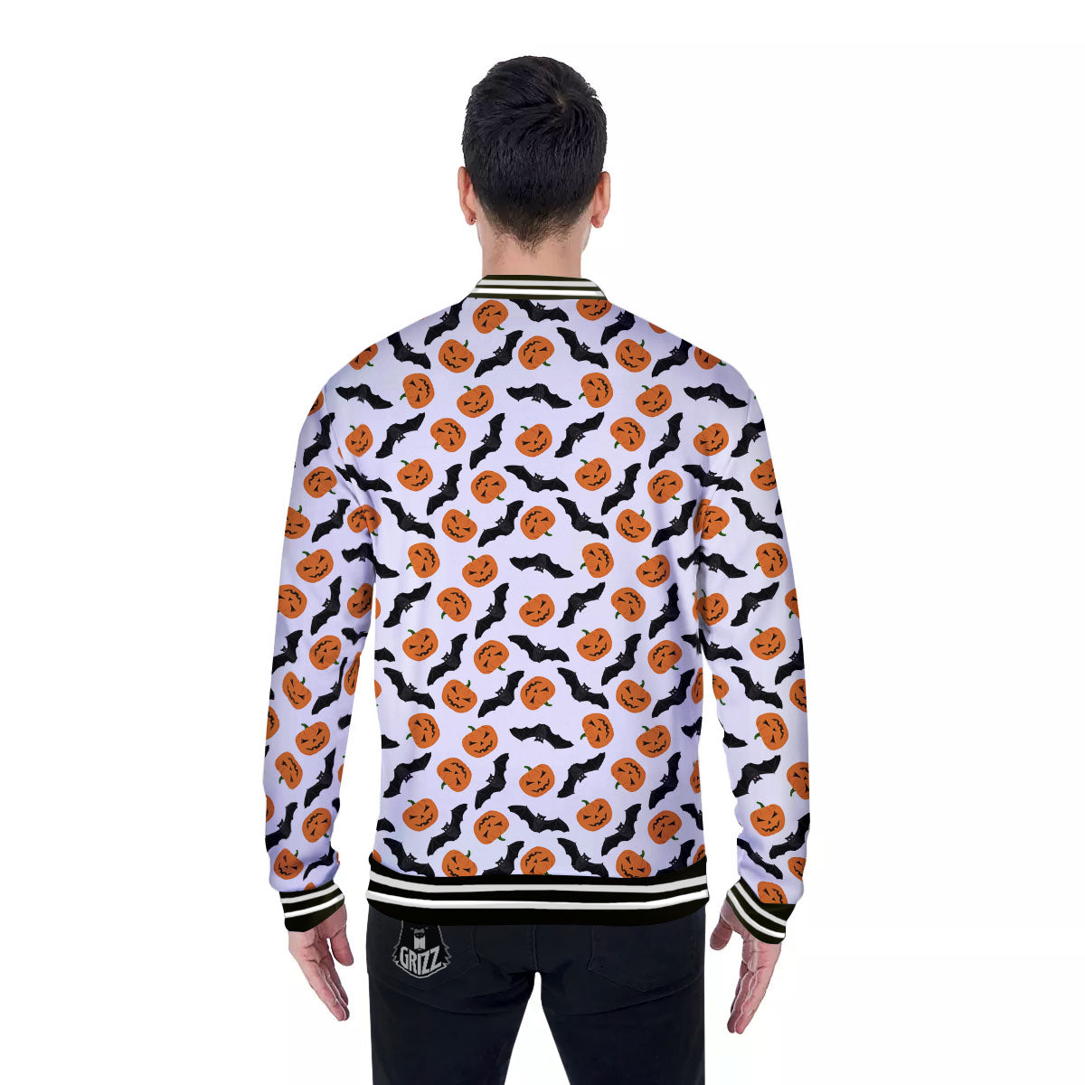 Pumpkin And Bat Halloween Print Pattern Baseball Jacket-grizzshop