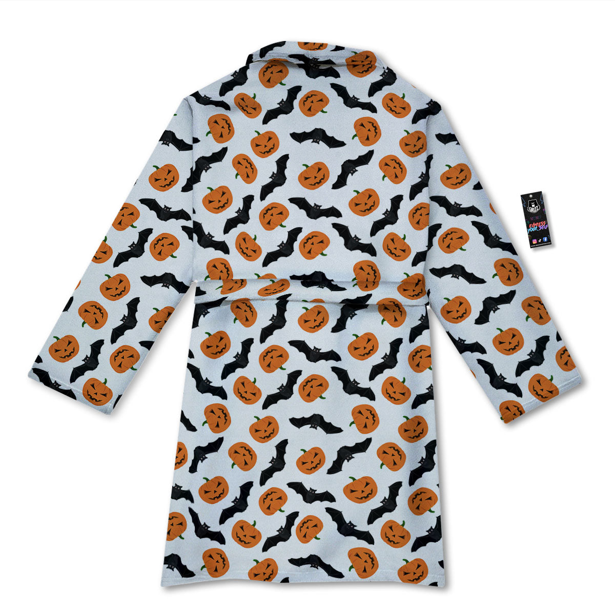 Pumpkin And Bat Halloween Print Pattern Bathrobe-grizzshop