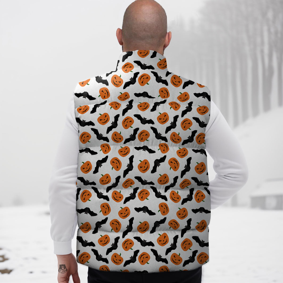 Pumpkin And Bat Halloween Print Pattern Down Vest
