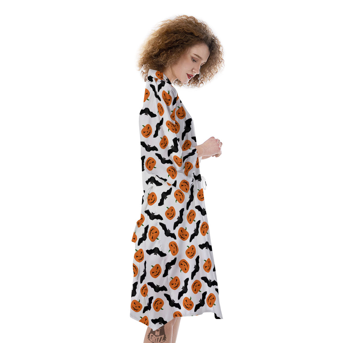 Pumpkin And Bat Halloween Print Pattern Kimono-grizzshop