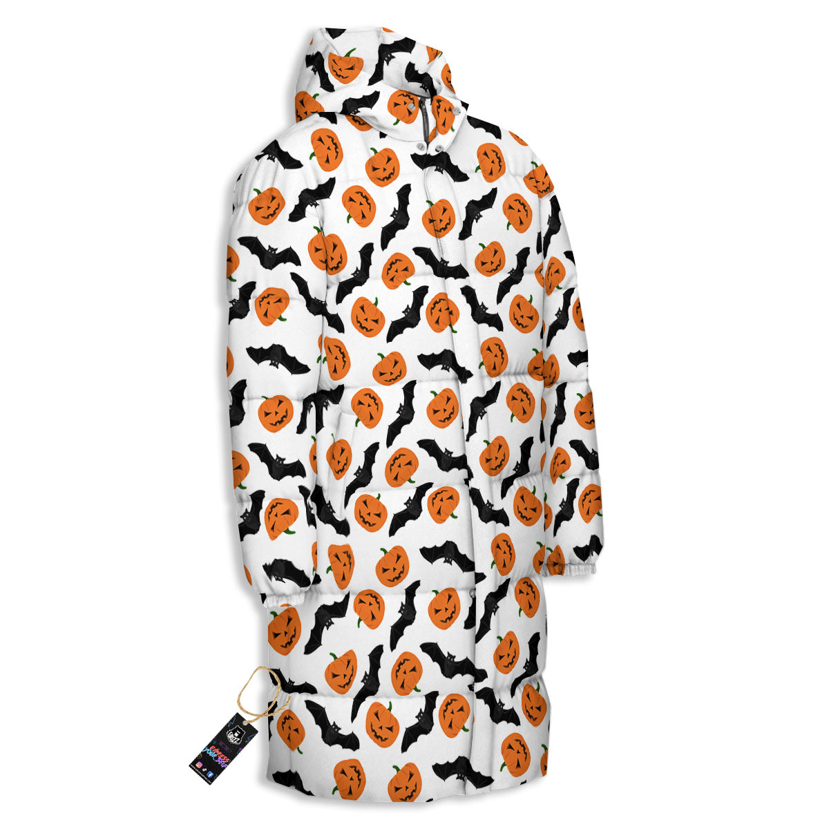 Pumpkin And Bat Halloween Print Pattern Long Down Jacket-grizzshop