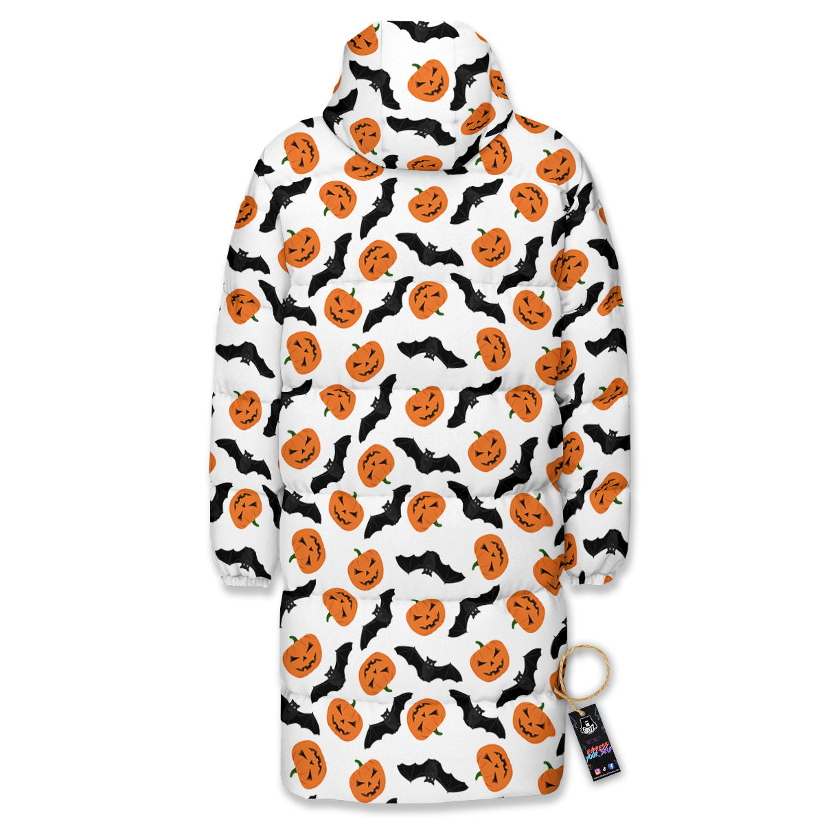 Pumpkin And Bat Halloween Print Pattern Long Down Jacket-grizzshop