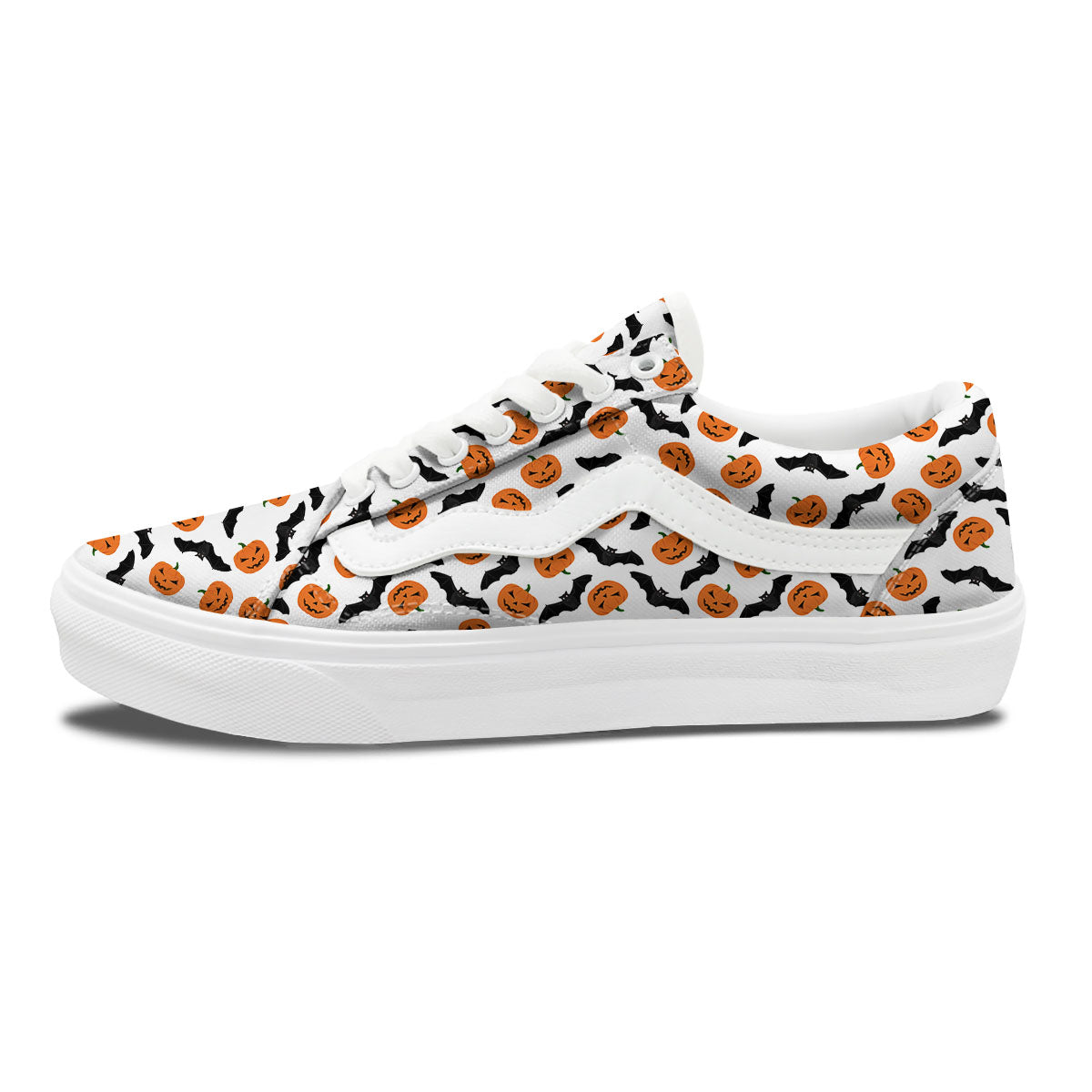 Pumpkin And Bat Halloween Print Pattern Skate Shoes-grizzshop